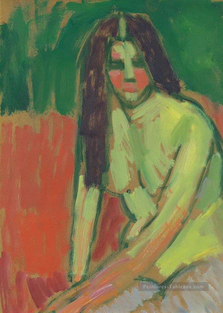 figure à moitié nue avec les cheveux longs assis plié 1910 Alexej von Jawlensky Peintures à l'huile
